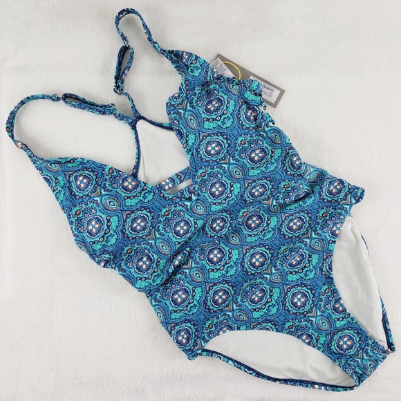 Shade & Shore one piece strappy patterned cut out swimsuit. NWT - Picture 1 of 12